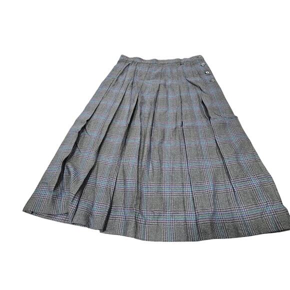 David Brooks Dresses & Skirts - Vintage David Brooks Plaid Wool Silk Pleated Skirt  Midi Knee Size 16 Black